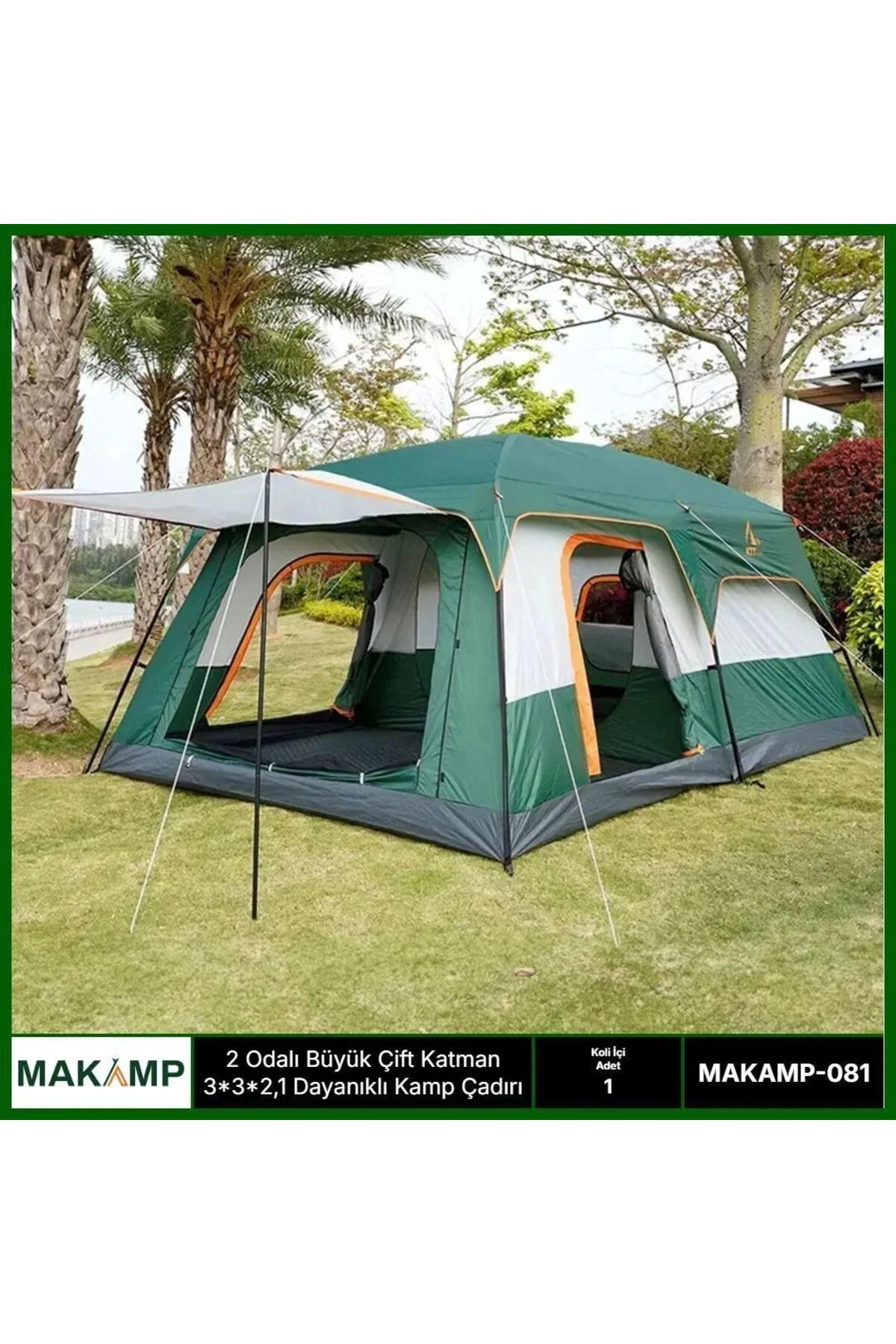 2 Odalı Büyük Çift Katman 3*3*2,1 Dayanıklı Kamp Çadırı