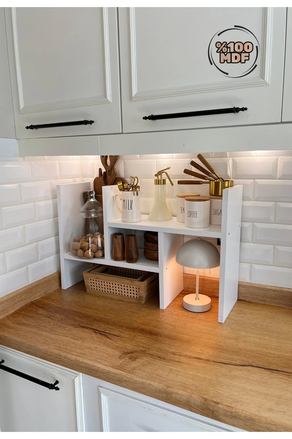 2 Parça Ayarlanabilir Masaüstü Kitaplık Raf %100 MDF Ofis Çalışma