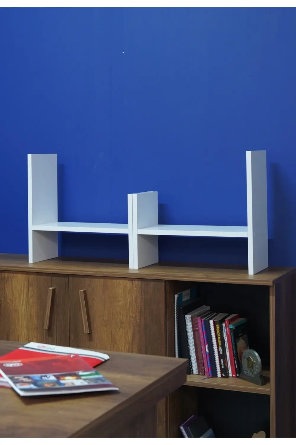 2 Parça Ayarlanabilir Masaüstü Kitaplık Raf %100 MDF Ofis Çalışma