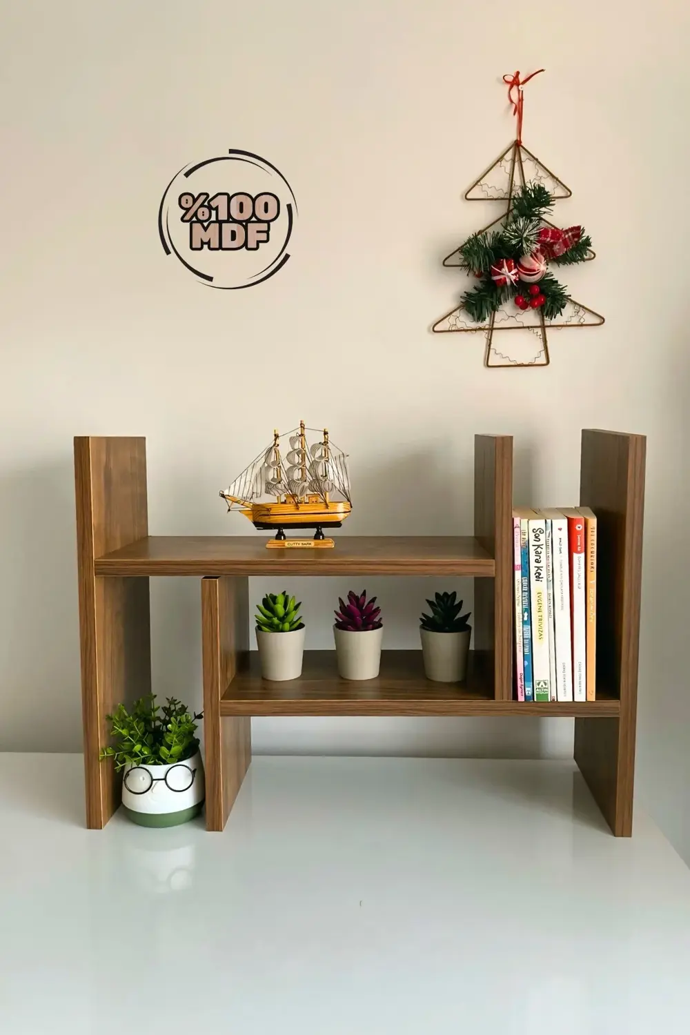 2 Parça Ayarlanabilir Masaüstü Kitaplık Raf %100 MDF Ofis Çalışma