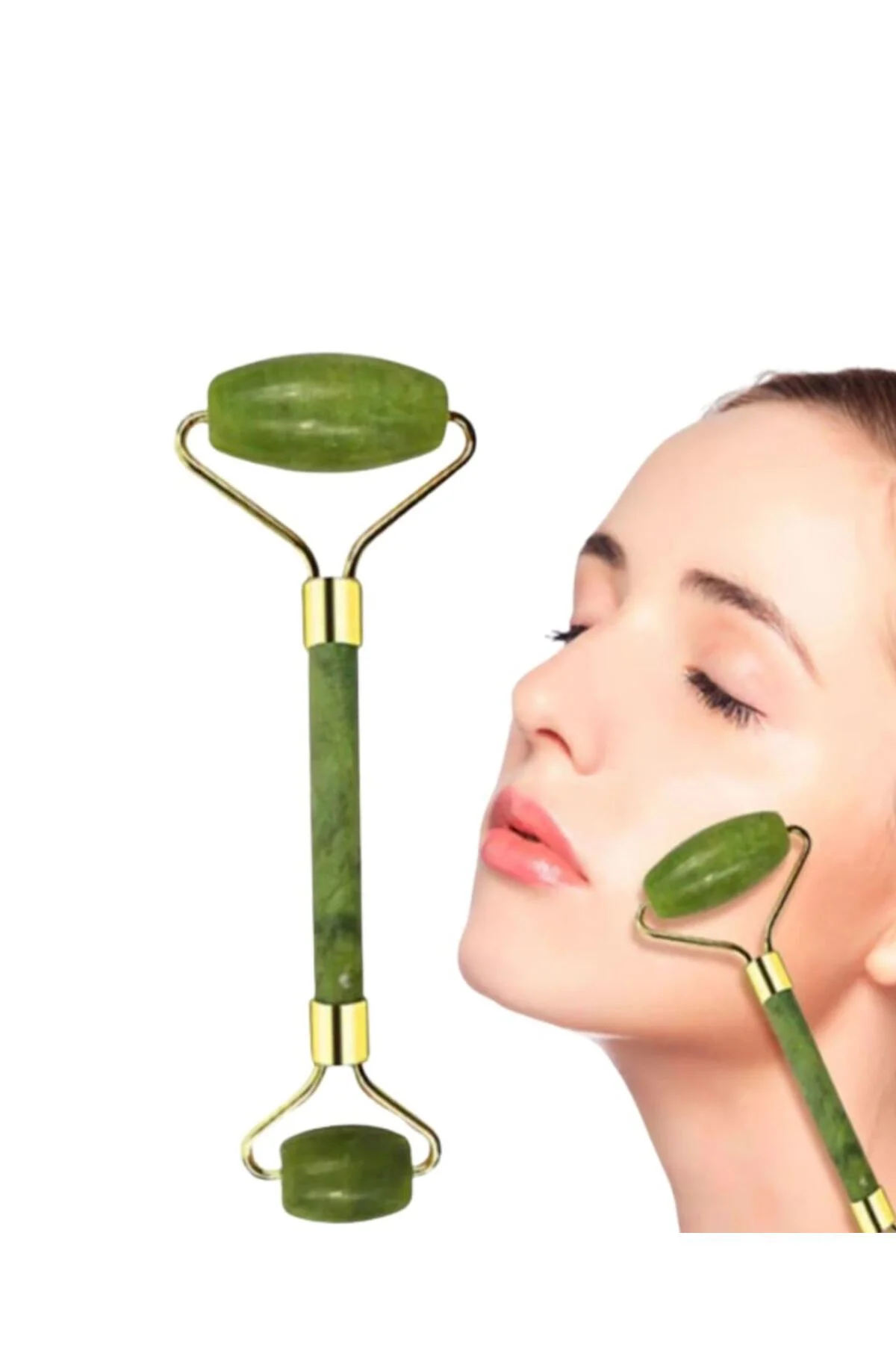 2 Parça Jade Stone Cilt Bakım Seti Şişkinlik Karşıtı Yüz Masajı