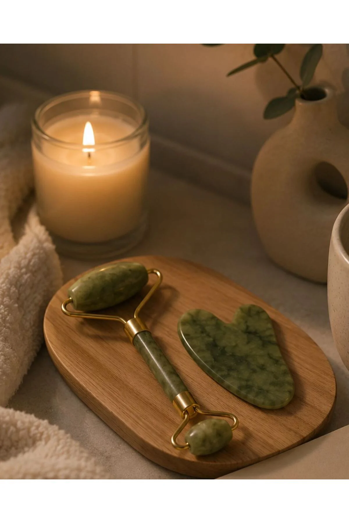 2 Parça Jade Stone Cilt Bakım Seti Şişkinlik Karşıtı Yüz Masajı
