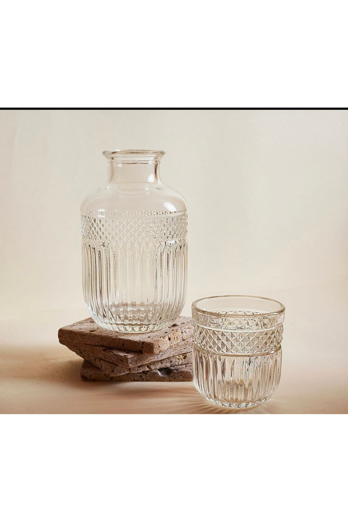Papatyamdekor Züccaciye 2 Parça Ms Morry Başucu Cam Sürahi Ve Bardak Şeffaf Renk 830Ml