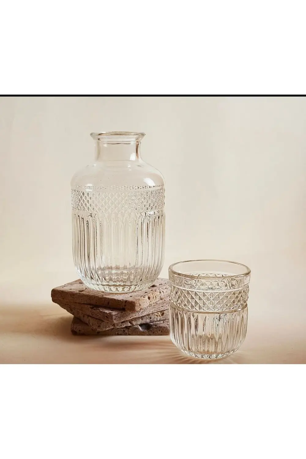 2 Parça Ms Morry Başucu Cam Sürahi Ve Bardak Şeffaf Renk 830ml