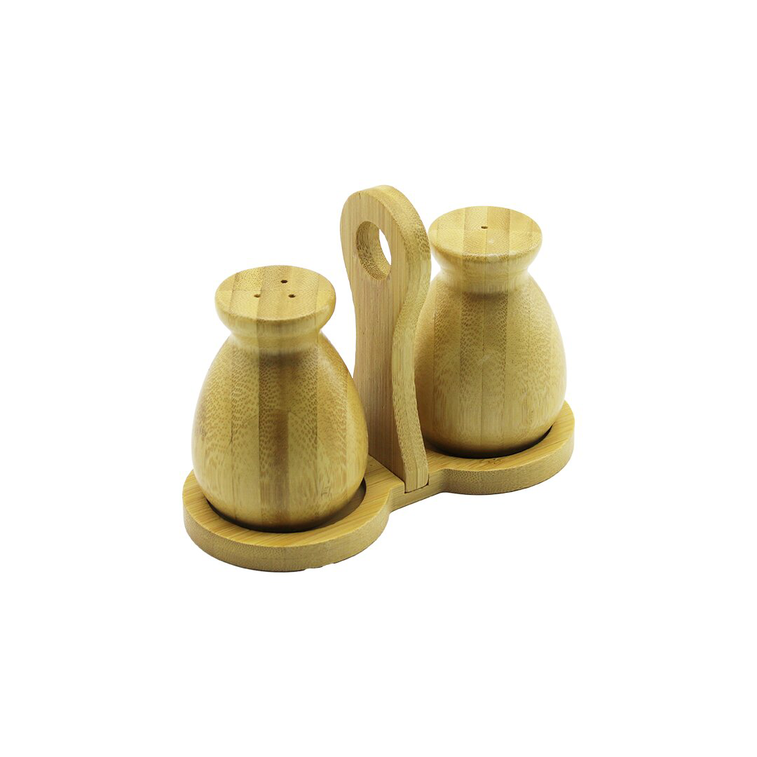 2 PCS - ŞİŞE MODELİ AHŞAP BAMBU TUZLUK - BAHARATLIK TUTACAKLI AHŞ