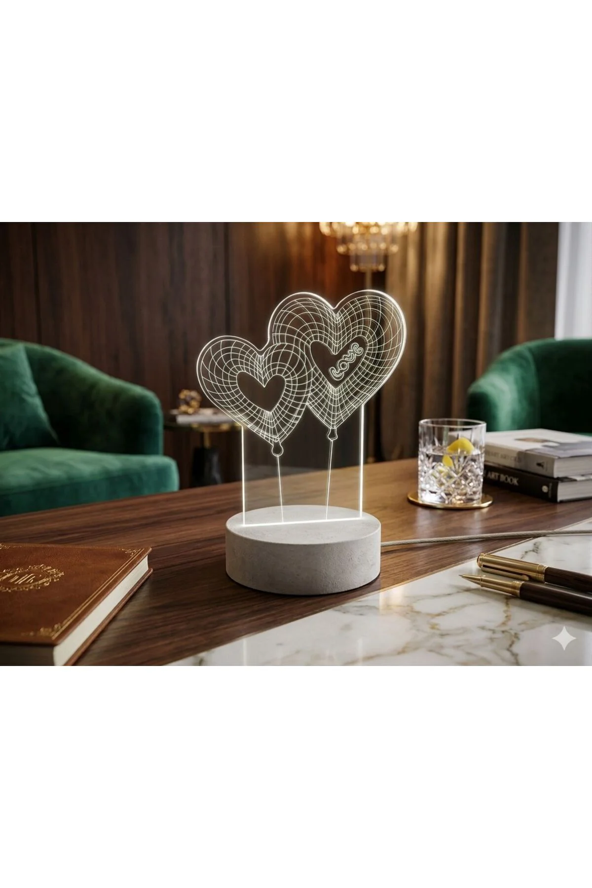 2 Renkli Kalpli Led Plexi Aydınlatma Abajur Masa Lambası 22,5cm Fiyatı, Yorumları ve Özellikleri