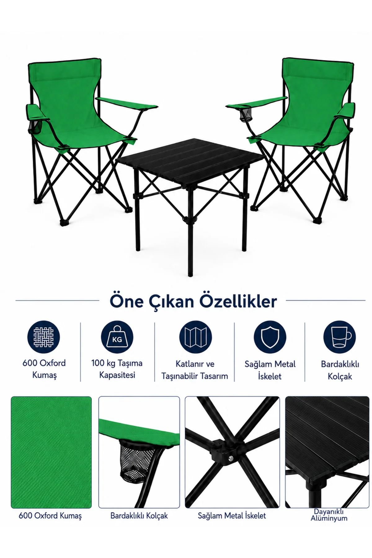 2 Sandalyeli Katlanır Kamp Seti 52 cm Masa ve Sandalye 2 Sandalyeli Katlanır Kamp Seti 52 cm Masa ve Sandalye