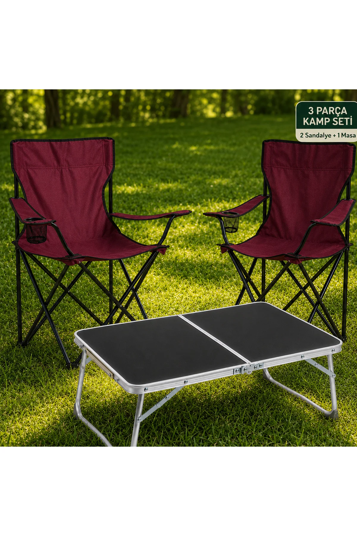 2 Sandalyeli Katlanır Kamp Seti 60x40 cm Masa ve Sandalye 2 Sandalyeli Katlanır Kamp Seti 60x40 cm Masa ve Sandalye