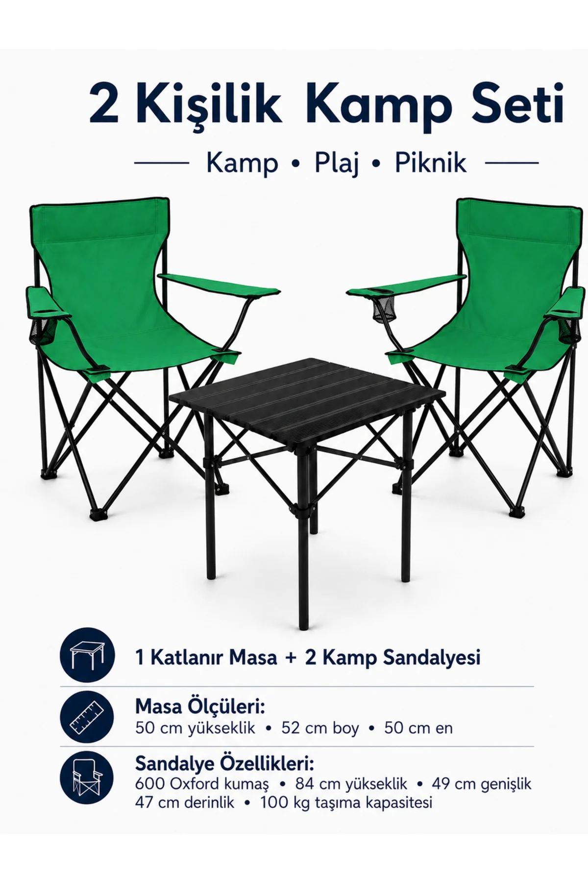 2 Sandalyeli Katlanır Kamp Seti 52 cm Masa ve Sandalye 2 Sandalyeli Katlanır Kamp Seti 52 cm Masa ve Sandalye