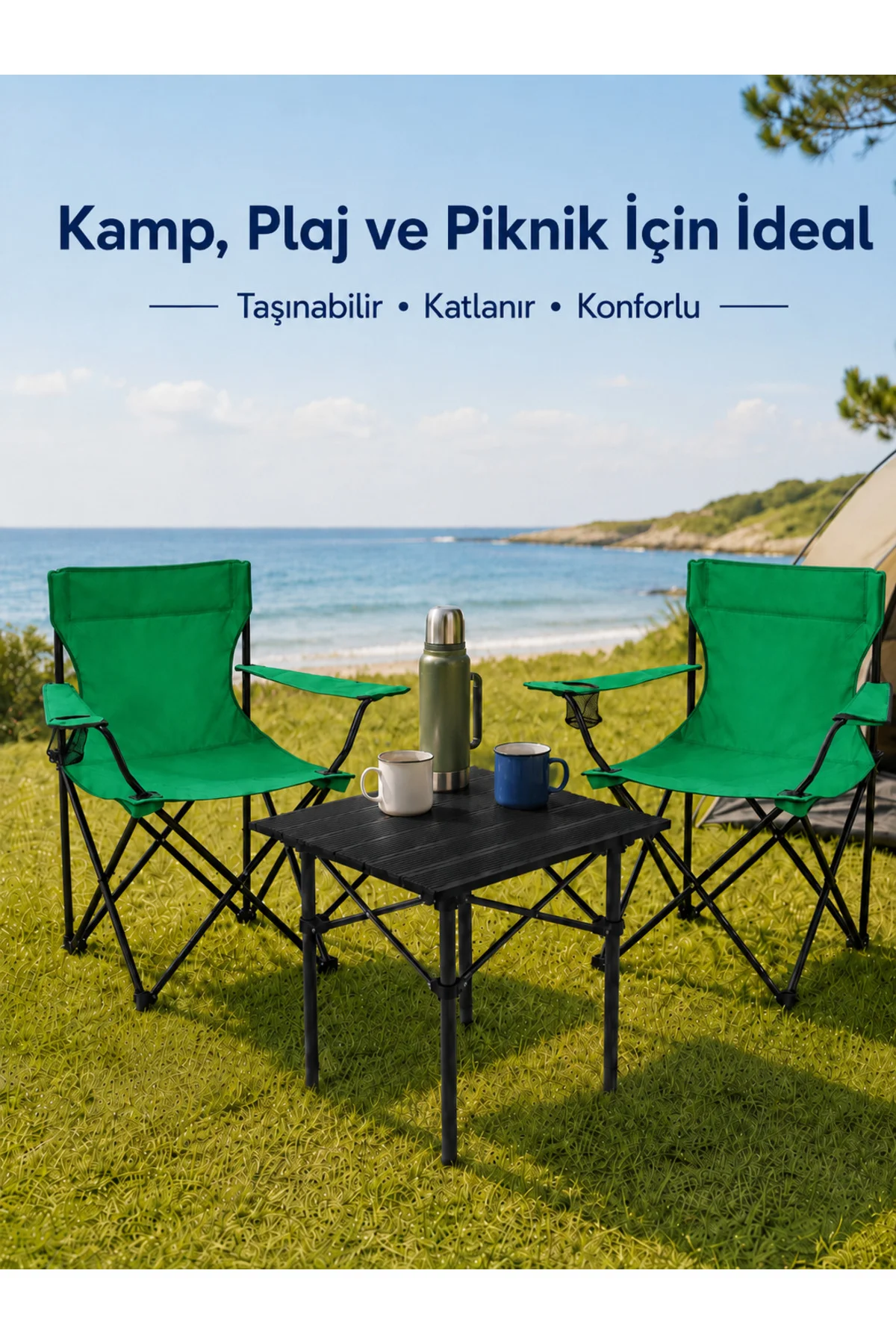 2 Sandalyeli Katlanır Kamp Seti 52 cm Masa ve Sandalye 2 Sandalyeli Katlanır Kamp Seti 52 cm Masa ve Sandalye