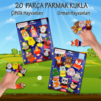 2 Set - 20 Parça Tox Orman ve Çiftlik Hayvanlar Parmak Kukla T218