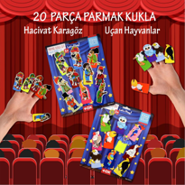 2 Set - 20 Parça Tox Hacivat Karagöz ve Uçan Hayvanlar Parmak Kuk