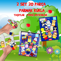 2 Set - 20 Parça Tox Taşıtlar ve Evcil Hayvanlar Parmak Kukla T78
