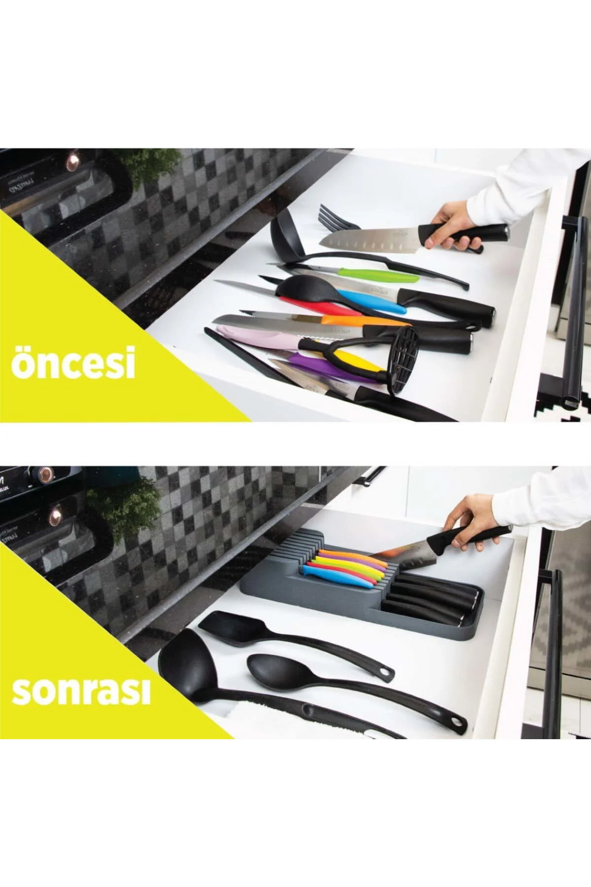 2 Sıralı Beyaz Bıçaklık, Dolap İçi Tezgah Üstü Bıçak Düzenleyici,