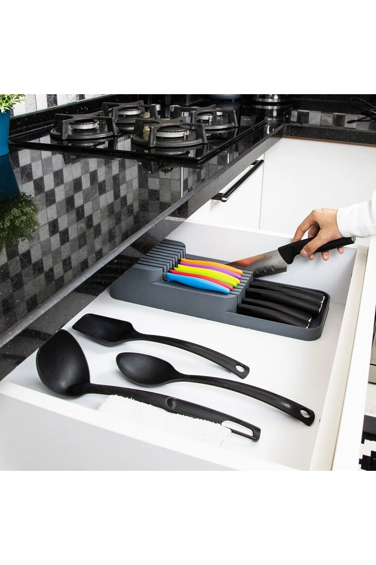 2 Sıralı Beyaz Bıçaklık, Dolap İçi Tezgah Üstü Bıçak Düzenleyici,