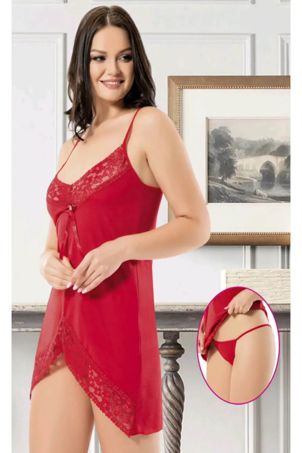 ( 2 TAKIM) ALTINAY DANTEL İŞLEMENİ MİNİ GECELİK TAKIM