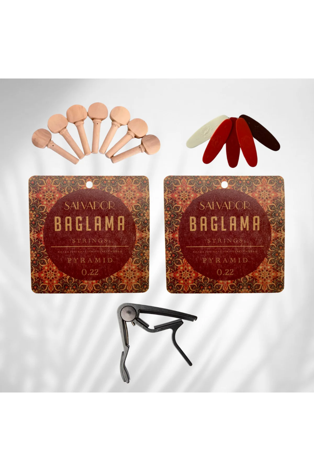 2 Takım Bağlama Teli Mızrap Tezene Seti Burgu Kulağı ve Bağlama Kaposu Tam Set (0.22 Divan Bağlama) 2 Takım Bağlama Teli Mızrap Tezene Seti Burgu Kulağı ve Bağlama Kaposu Tam Set (0.22 Divan Bağlama) Fiyatı, Yorumları ve Özellikleri