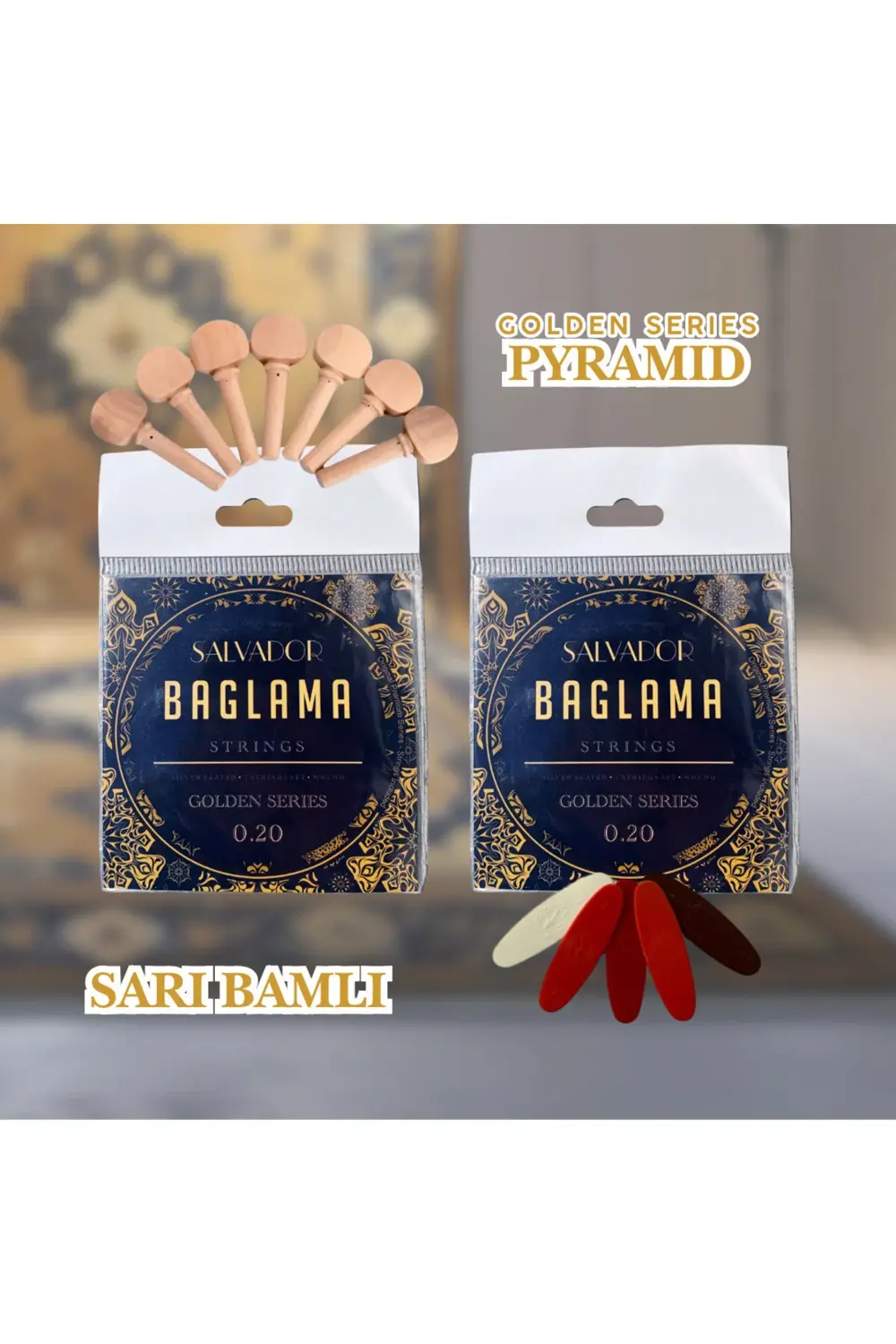 2 TAKIM SARI BAMLI GOLDEN SERIES 0.20 BAĞLAMA TELİ ( Mızrap Tezen