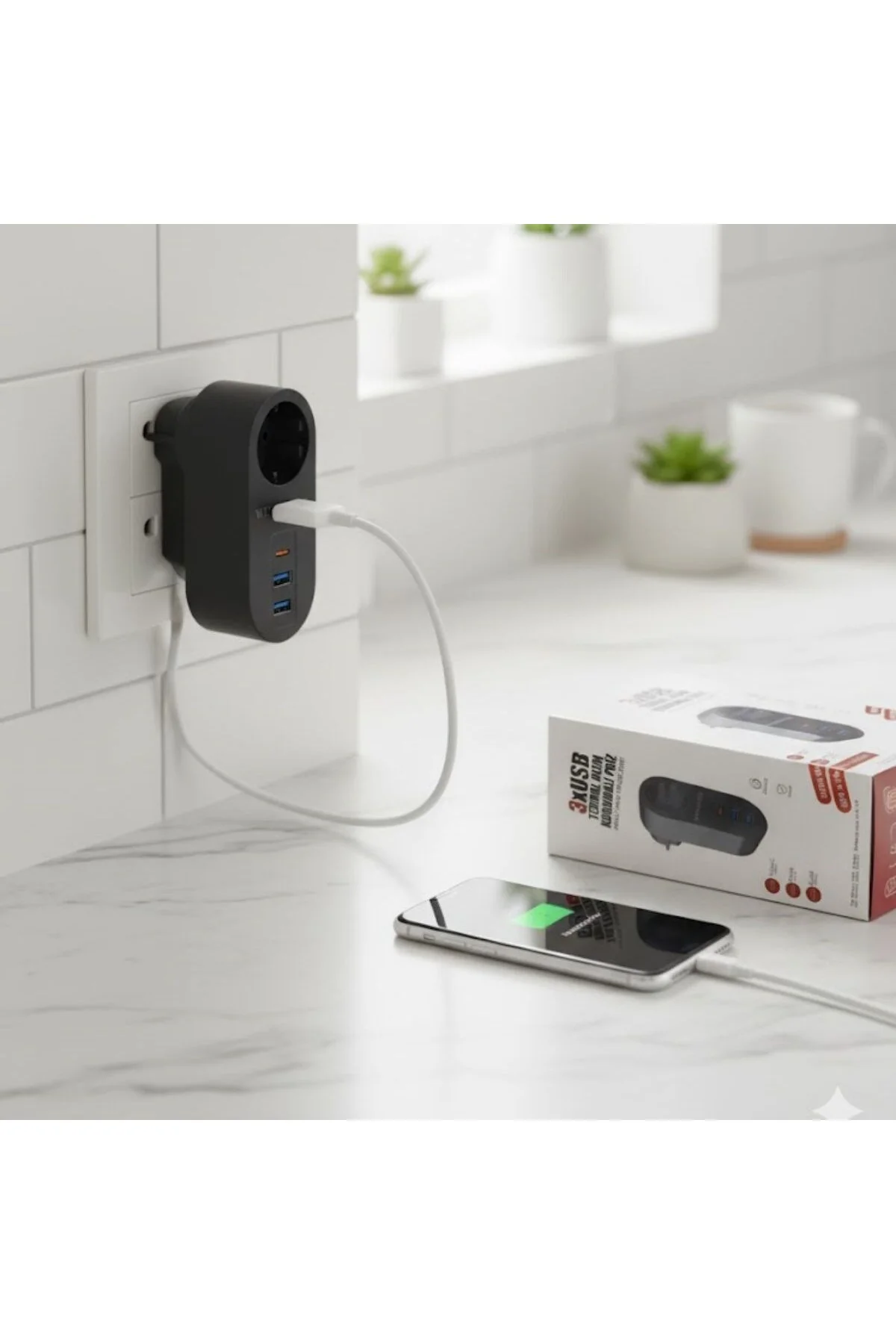 2 USB,1 TYPE-C Giriş 1'li Çocuk Korumalı,Isıya Karşı Dayanıklı 25