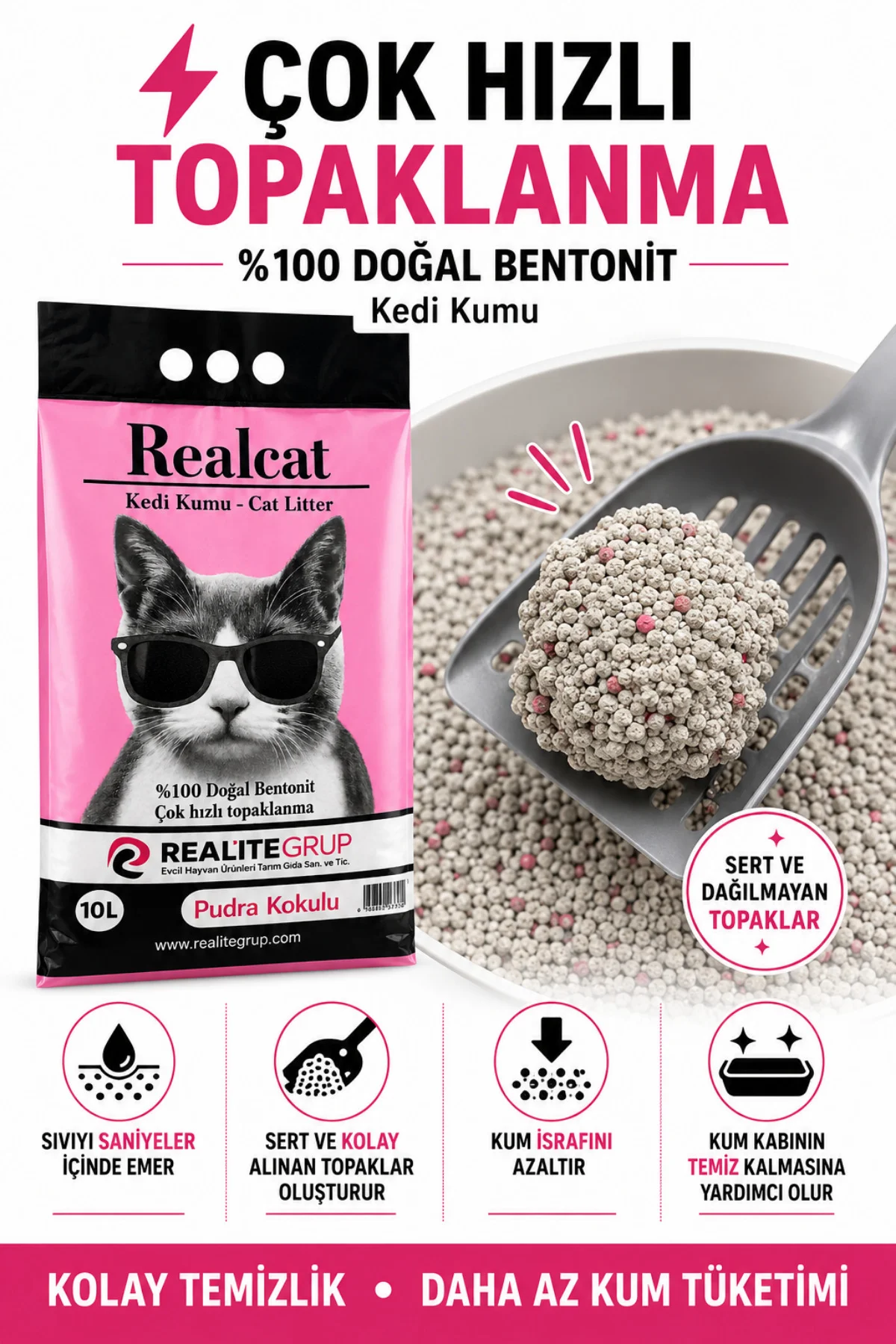 2 x 10 L Pudra Kokulu Bentonit Kedi Kumu %100 Doğal Çok Hızlı Topaklanan 20 L Avantaj Paket 2 x 10 L Pudra Kokulu Bentonit Kedi Kumu %100 Doğal Çok Hızlı Topaklanan 20 L Avantaj Paket
