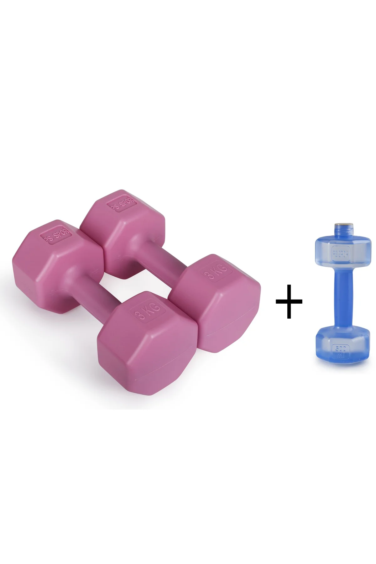 2 x 3 Pembe Renk Dambıl Set ve 1 Adet 0.5Kg(ML) Mavi Renk Dambıl Suluk