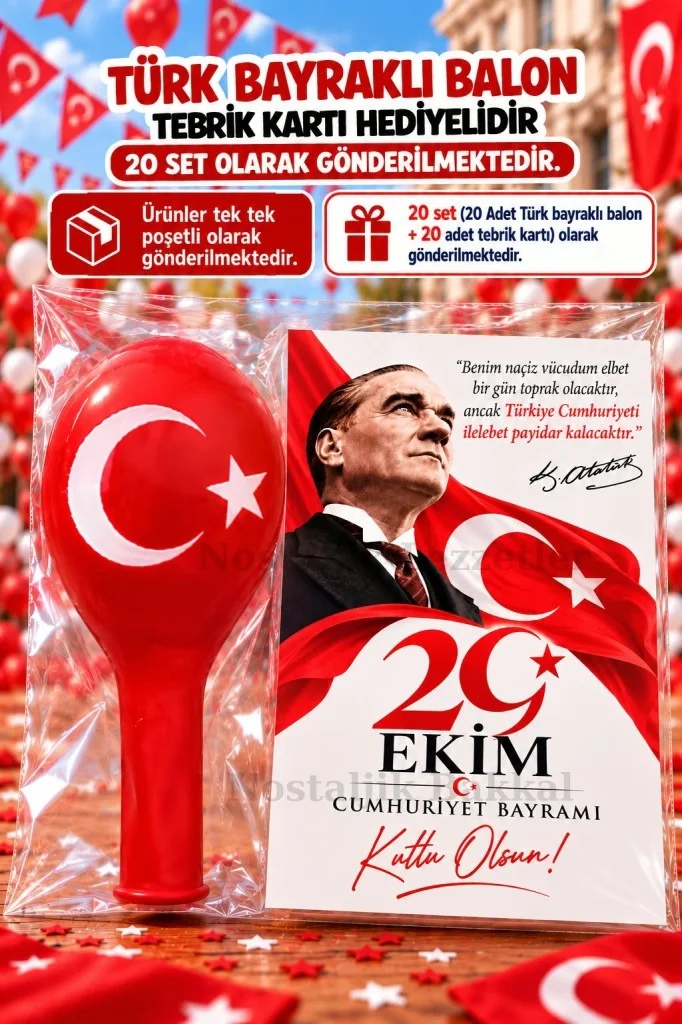 20 Adet 29 Ekim Cumhuriyet Bayramı Türk Bayraklı Balon Tebrik Kartı Hediye Seti 20 Adet 29 Ekim Cumhuriyet Bayramı Türk Bayraklı Balon Tebrik Kartı Hediye Seti
