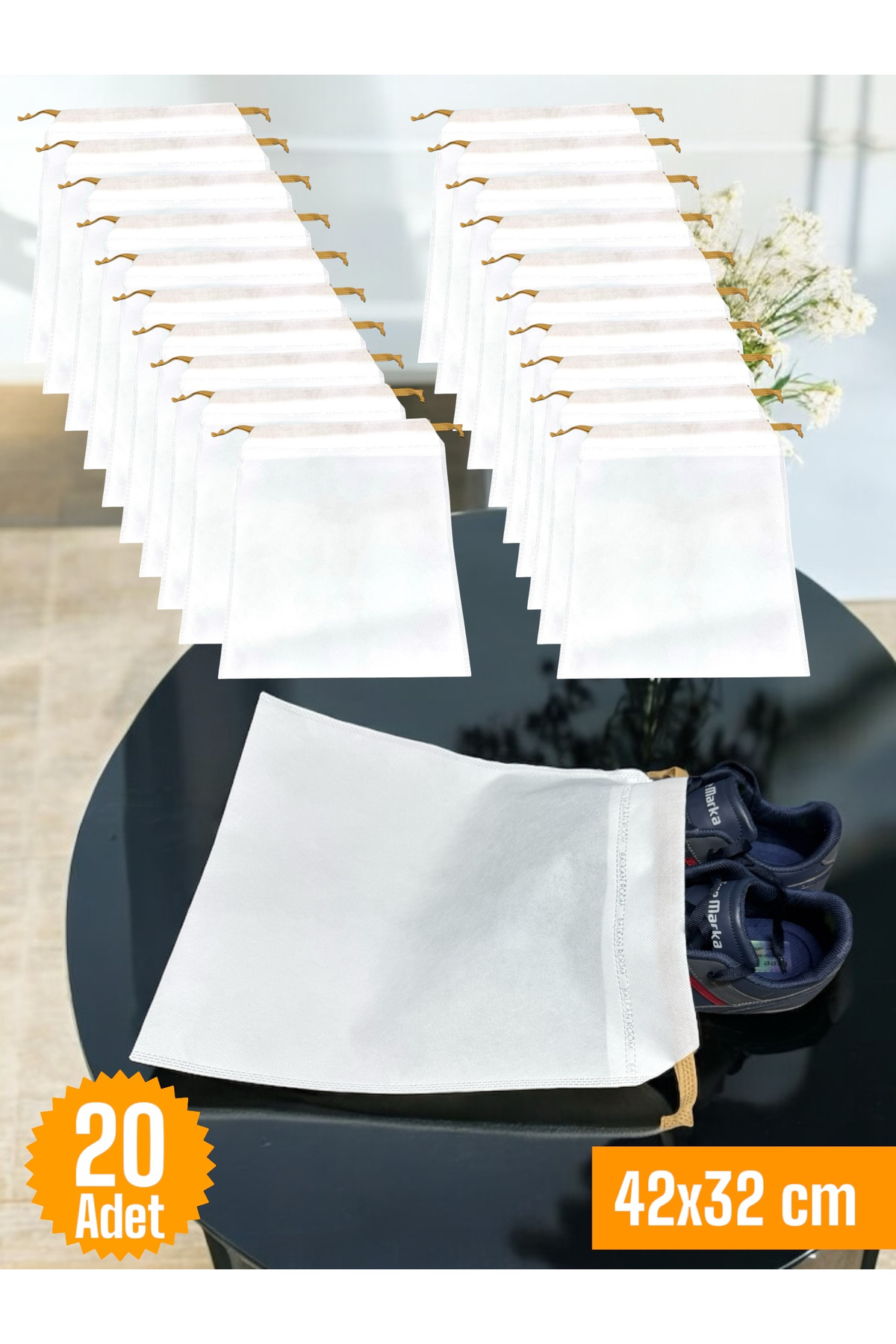 20 Adet Beyaz Büzgülü Ayakkabı Saklama Çantası Çok Amaçlı Dolap Ç