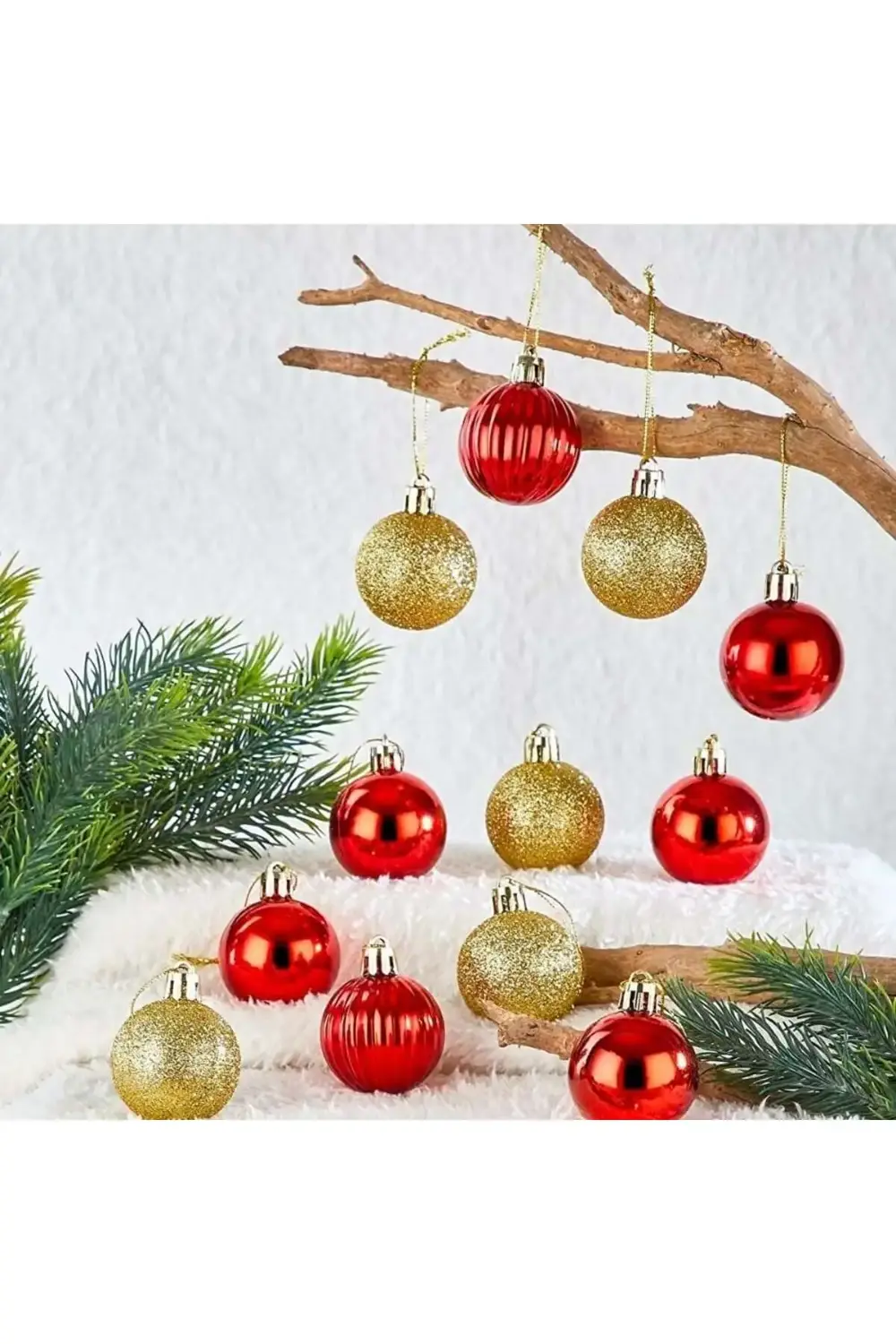 20 Adet Çam Ağacı Süsü Karışık Renkli Kırmızı Gümüş Yılbaşı Özel