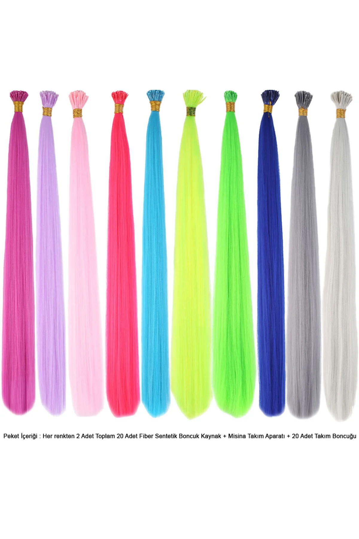 20 Adet Karışık Renkli Fiber Sentetik Kaynaklık 60cm + Misina Takım Aparatı ve Boncuğu
