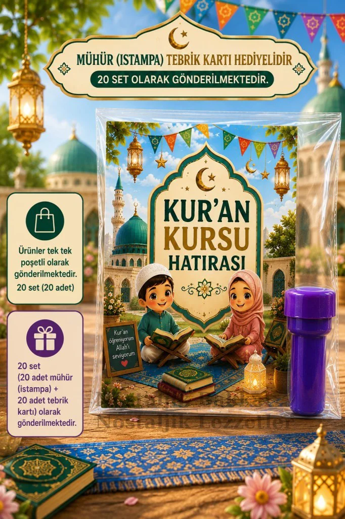 20 Adet Kur'an Kursu Hatırası Mühür (Istampa) Tebrik Kartı Hediye Seti