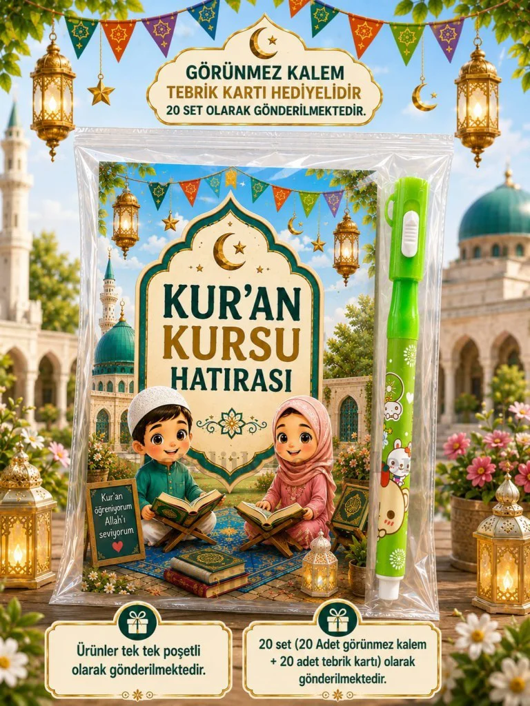 20 Adet Kur'an Kursu Hatırası Görünmez Kalem Tebrik Kartı Hediye Seti 20 Adet Kur'an Kursu Hatırası Görünmez Kalem Tebrik Kartı Hediye Seti