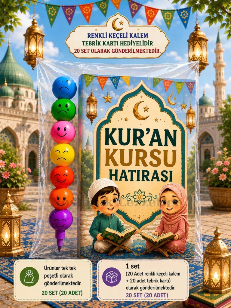 20 Adet Kur'an Kursu Hatırası Renkli Keçeli Kalem Tebrik Kartı Hediye Seti 20 Adet Kur'an Kursu Hatırası Renkli Keçeli Kalem Tebrik Kartı Hediye Seti