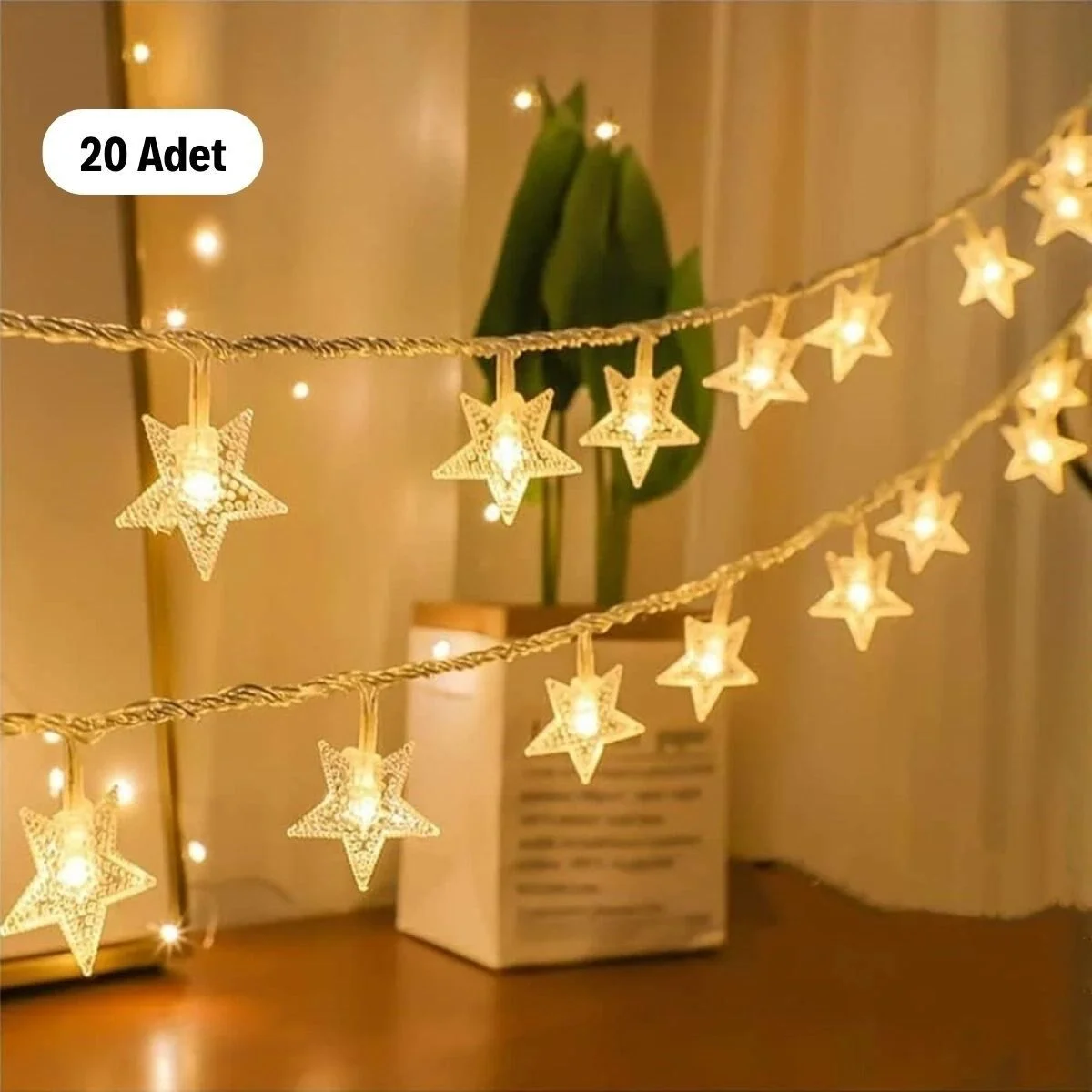 20 Adet Mini Yıldız Led 5 Metre Günışığı Rengi Dekoratif Led 20 Adet Mini Yıldız Led 5 Metre Günışığı Rengi Dekoratif Led