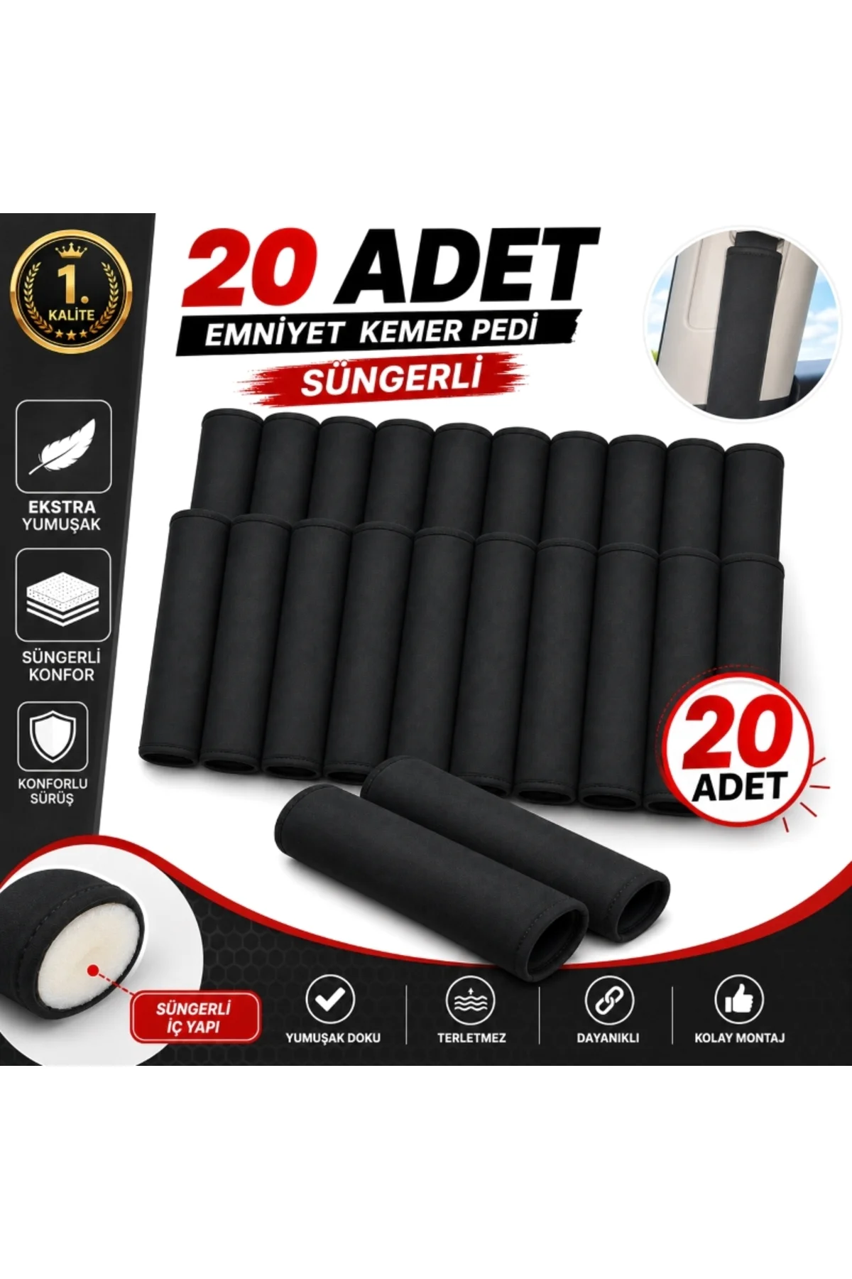20 Adet Sade KemerEmniyet Kemer Pedi Muayeneden Geçer Servis Araçları İçin - Görsel 2