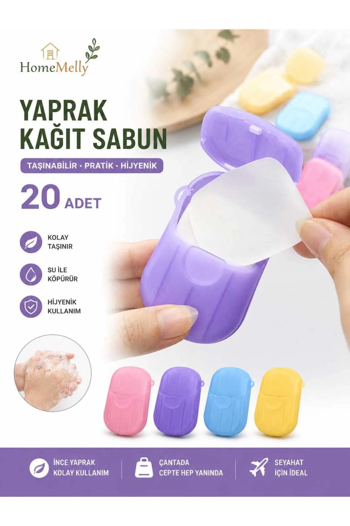 20 Adet Yaprak Sabun Kağıt Sabun Taşınabilir Seyahat Sabunu Mini Cep Sabunu