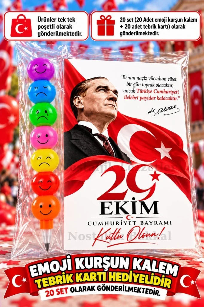 20 Adet Yumurtlayan Kurşun Kalem 29 Ekim Cumhuriyet Bayramı Tebrik Kartı Hediye Seti