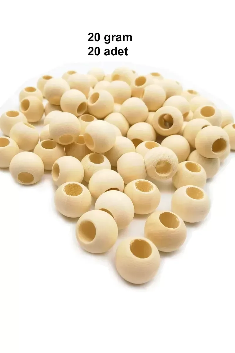 20 Gr (20 Adet) Ahşap Boncuk 15 mm çap x 10 mm Delik Doğal Yuvarl