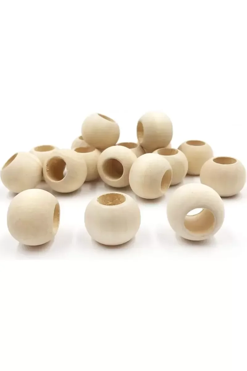 20 Gr (20 Adet) Ahşap Boncuk 15 mm çap x 10 mm Delik Doğal Yuvarl