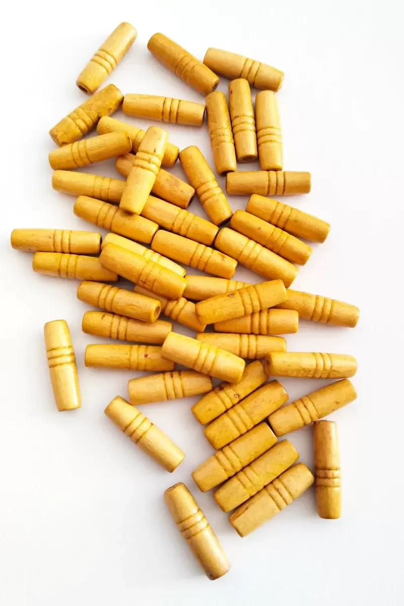 20 Gr (45 Adet) Ahşap Boncuk 25 mm boy x 10 mm en Doğal Ahşap Mak