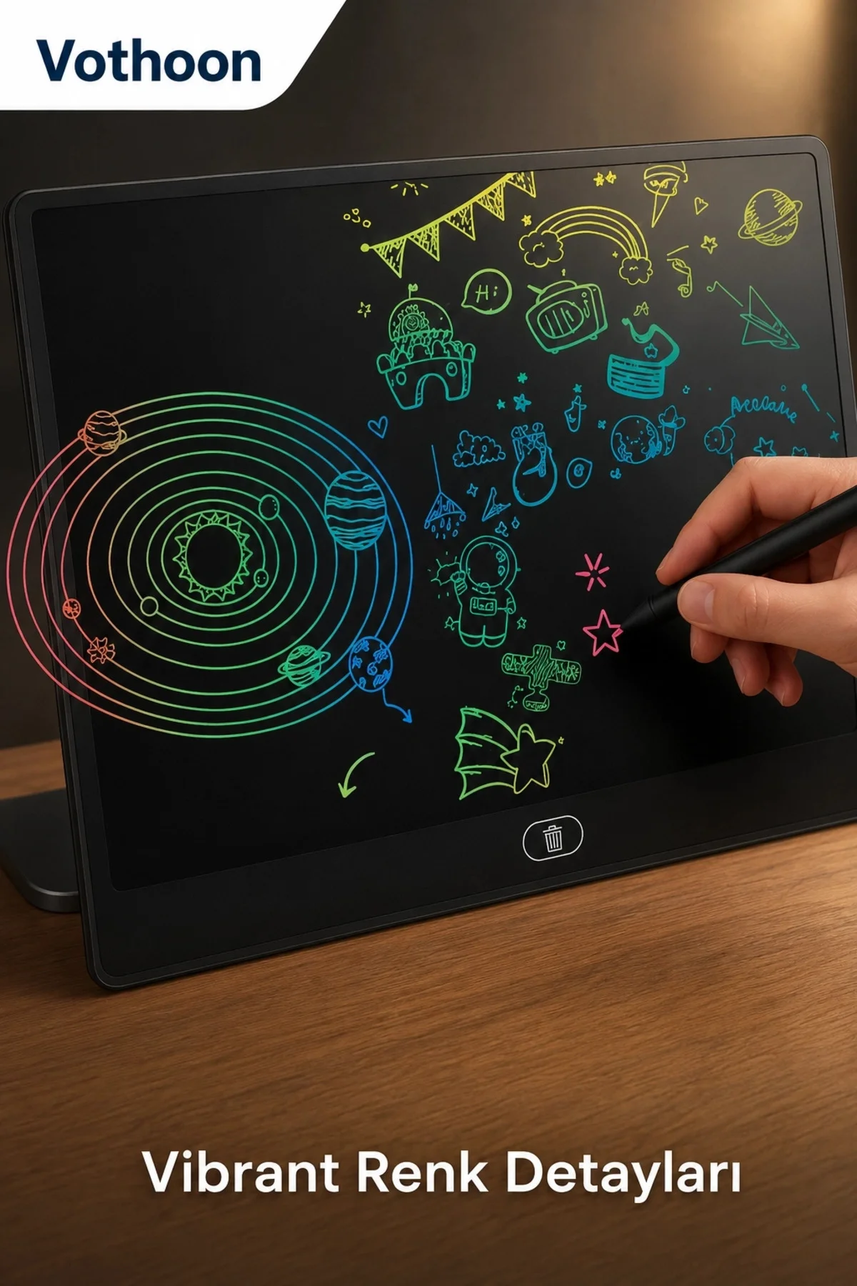 20 Inc Renkli Lcd Grafik Dijital Kalemli Çizim Tableti Yazı Tahta Not Yazma Eğitim Tableti Siyah - Görsel 3