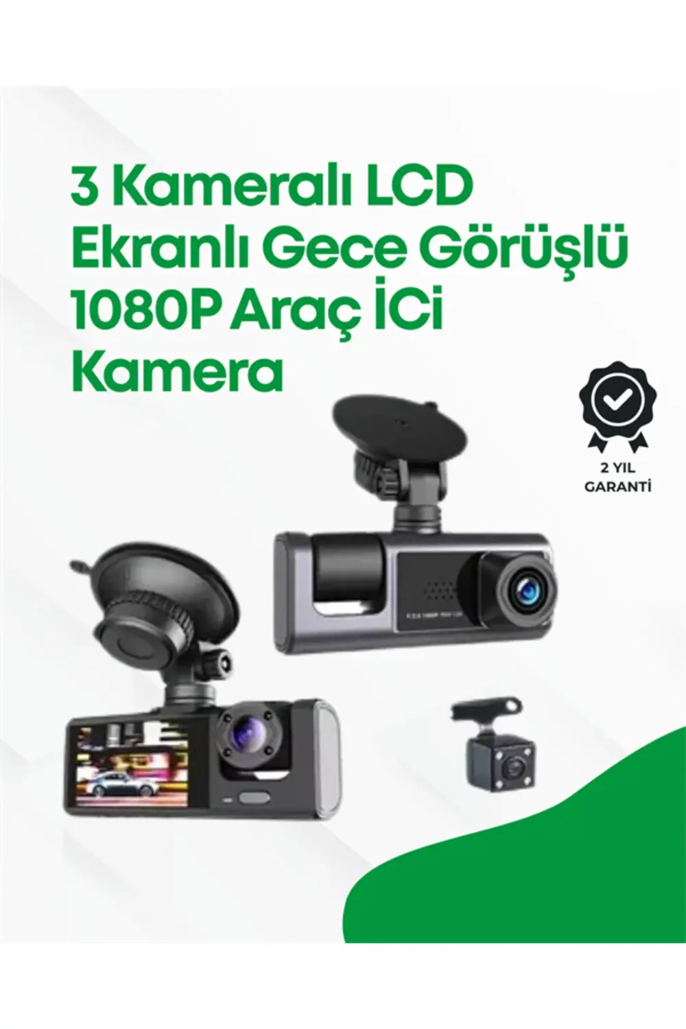 2.0” LCD Ekranlı, Döngüsel Kayıt Özellikli Üç Kameralı Oto Kamera