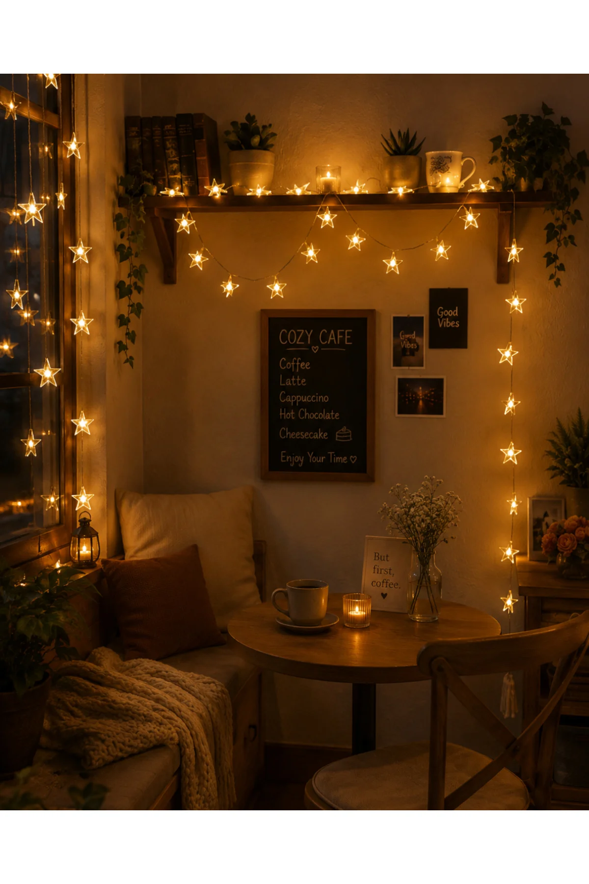 20 LED Yıldız Işık Zinciri Günışığı Beyaz Dekoratif Süs Lambası