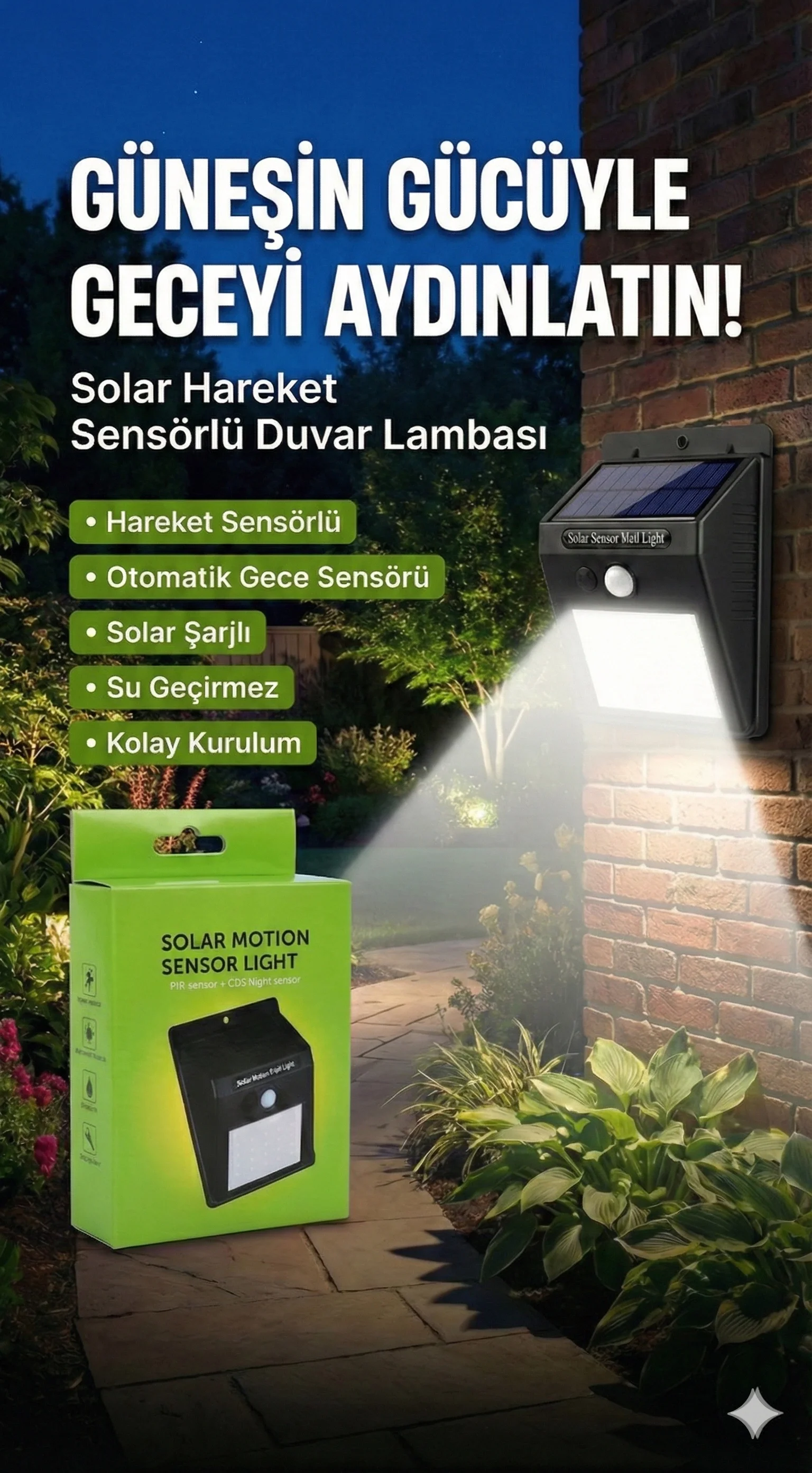 20 Ledli Hareket Sensörlü Dış Mekan Solar Lamba 20 Ledli Hareket Sensörlü Dış Mekan Solar Lamba