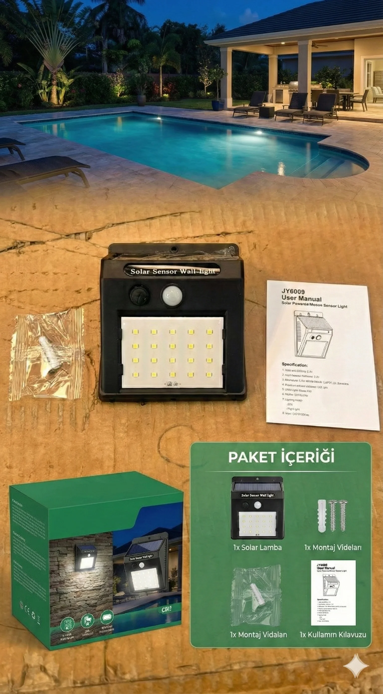20 Ledli Hareket Sensörlü Dış Mekan Solar Lamba 20 Ledli Hareket Sensörlü Dış Mekan Solar Lamba