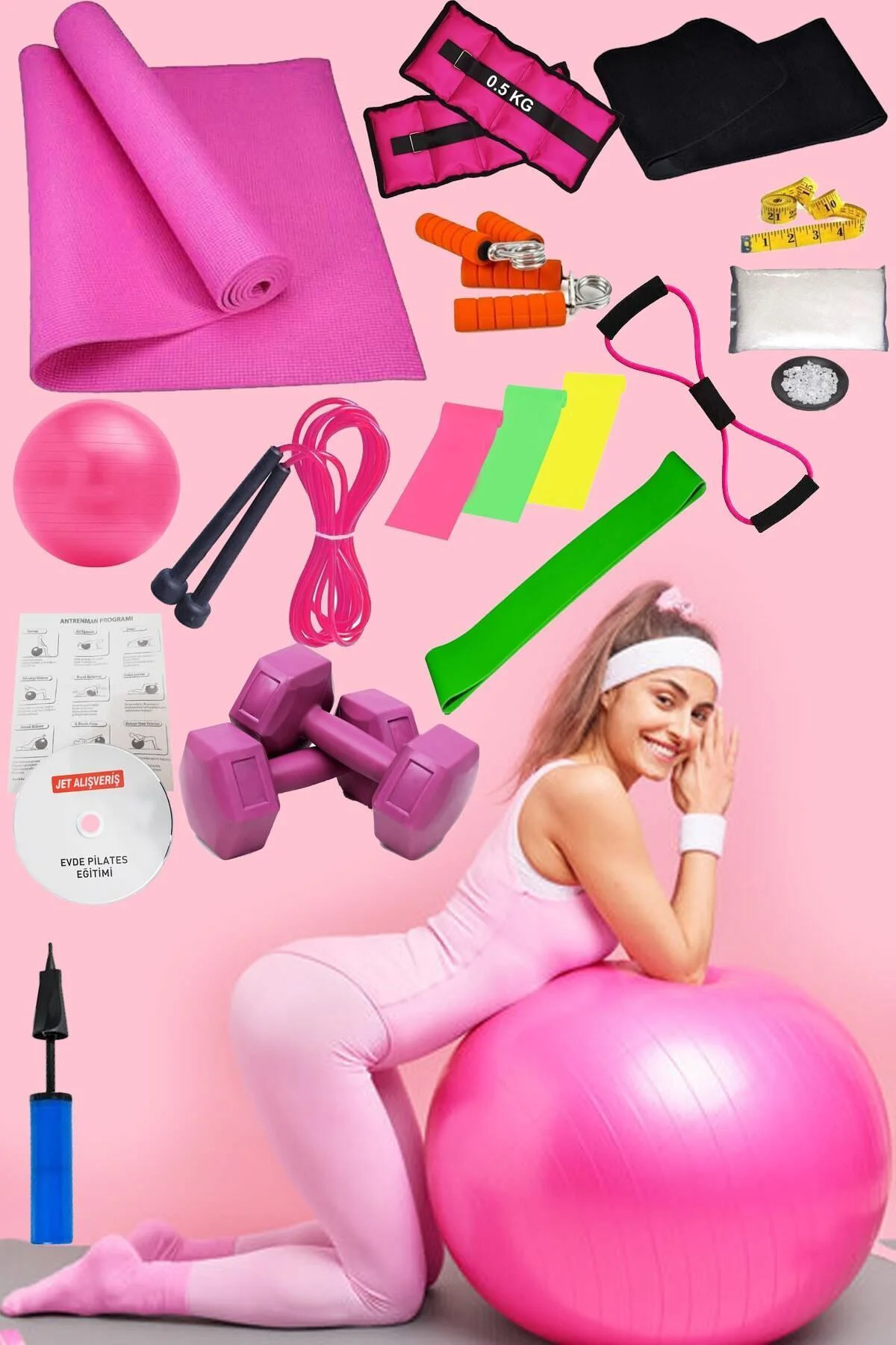 20 Li Evde Pilates Seti Full Plates Aerobik Minderi Topu Dambıl 3