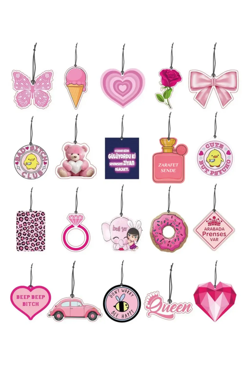 20 li Pespembe Serisi Dekoratif Oto Kokusu ve Aksesuar Seti