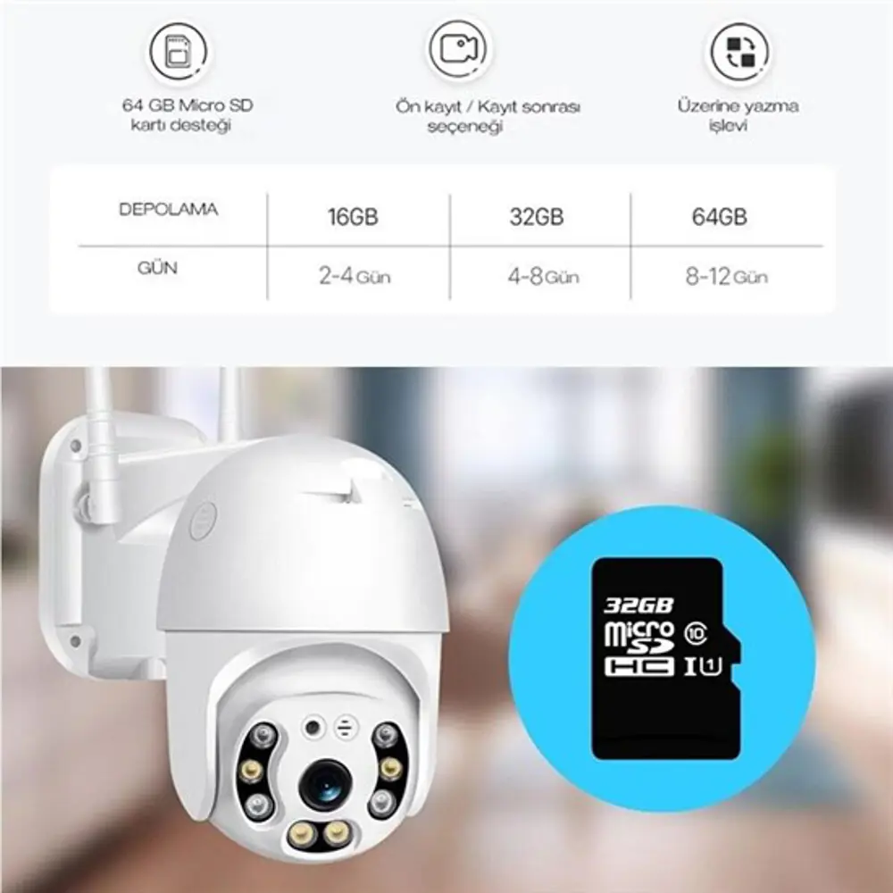 2.0 MP HD Lens İç Dış Mekan Suya Danıklı IP Wifi Network Güvenlik
