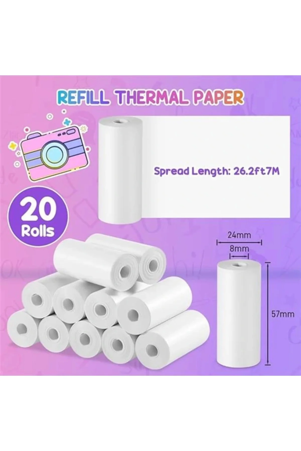20 Rulo Termal Kağıt 57 Mm X 25 Mm, Çocuk Kamerası Için Termal Kağıt, Baskı Kağıdı, Anın
