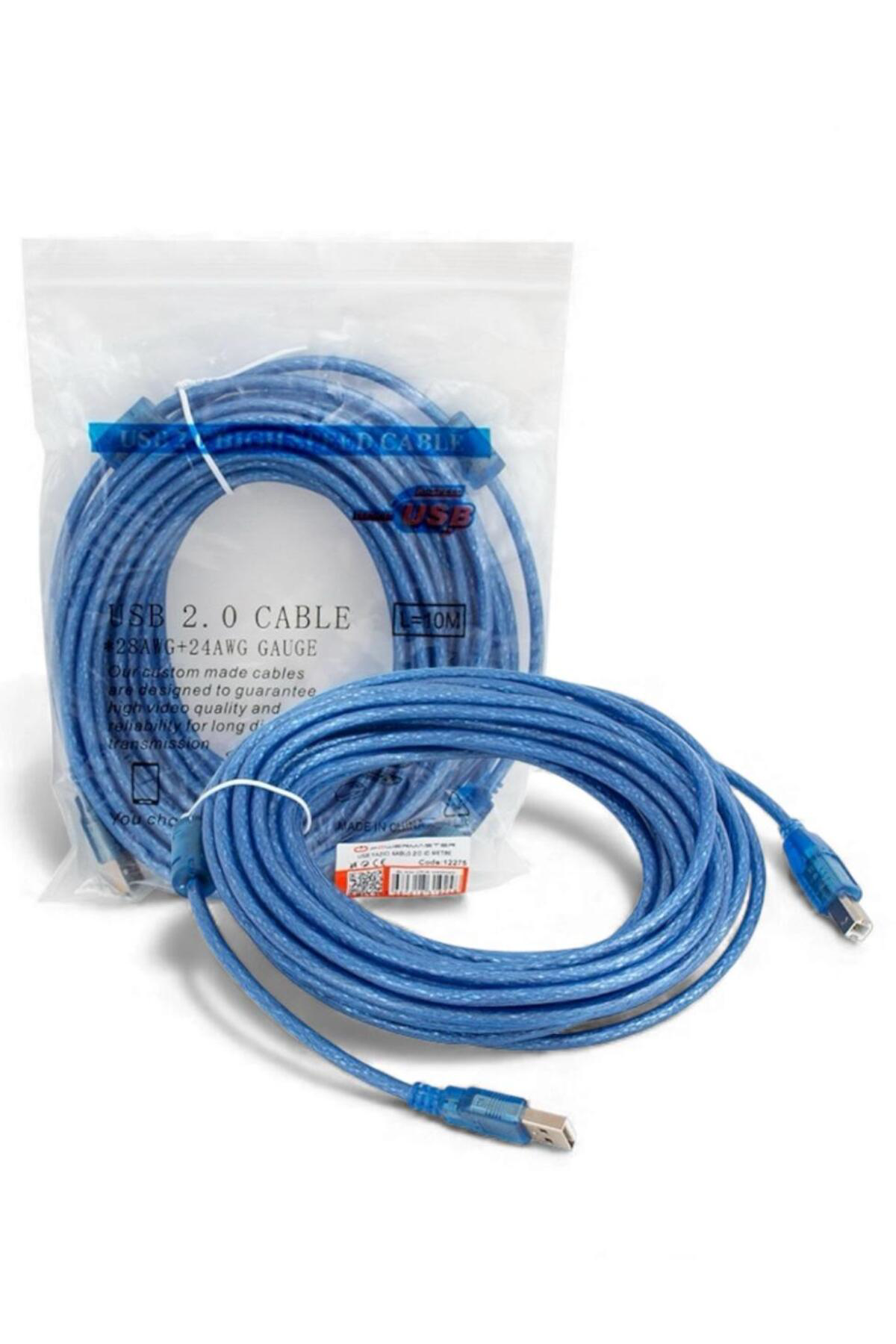 2.0 Şeffaf Mavi 10 Metre USB Yazıcı Kablosu | Hızlı Transfer, Day