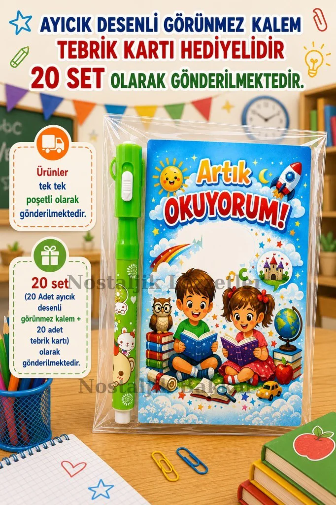 20 Set Yeni Okumayı Öğrenen Öğrencilere Hediye Artık Okuyorum Yaz